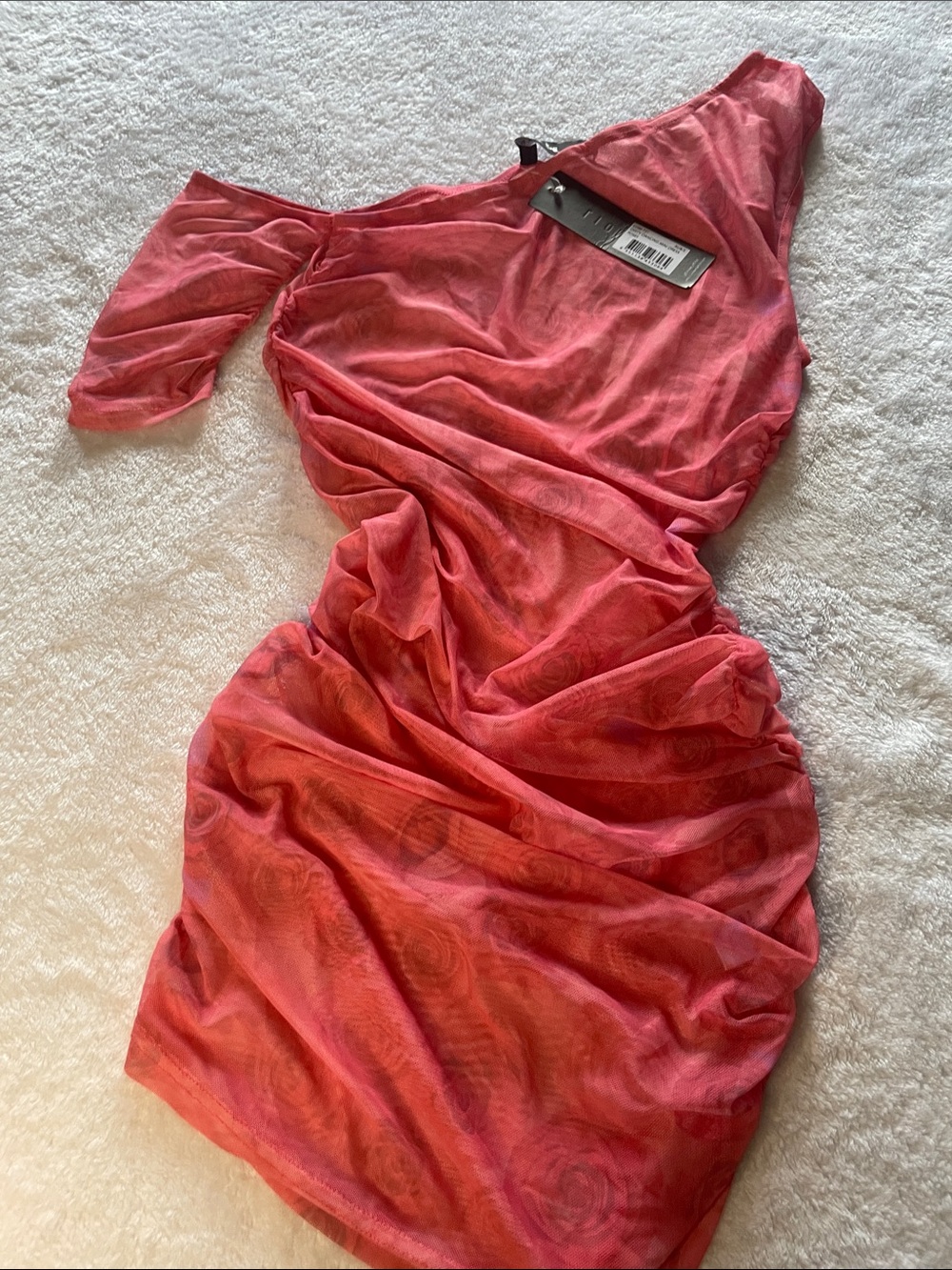 NWT Lioness One-Shoulder Ruched Coral-Pink Dress S